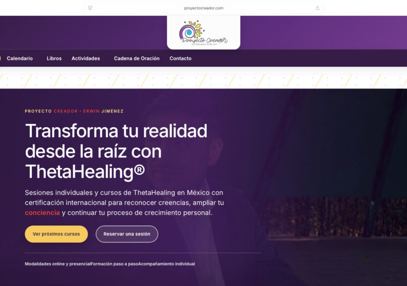 Sitio web de Proyecto Creador para cursos y sesiones de ThetaHealing en México